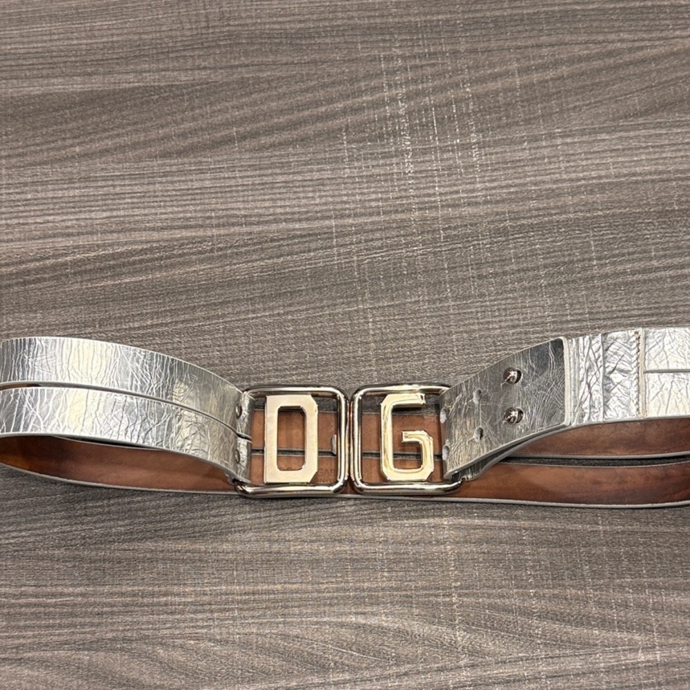 Dolce & Gabbana Shiny Silver Belt with Silver DG Logo
